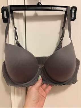 Aerie Gray Lace Trim Push-Up Bra